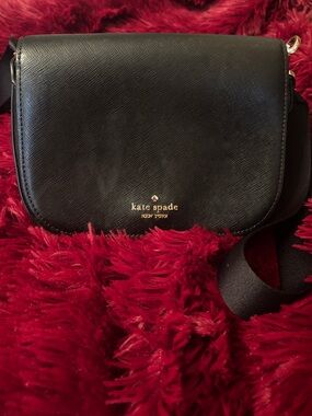 kate spade Black Crossbody Saddle Bag with Gold Logo